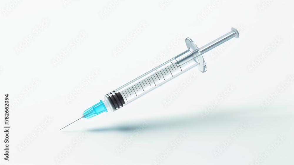Syringe with blue liquid, symbolizing medical. Isolated on white. Vaccination concept.