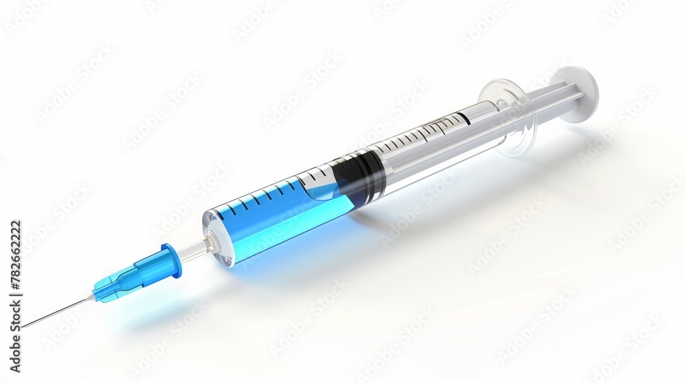 Syringe with blue liquid, symbolizing medical. Isolated on white. Vaccination concept. Syringe with blue liquid, symbolizing medical. Isolated on white. Vaccination concept.
