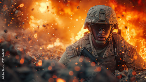 U.S. marine hiding from explosion.