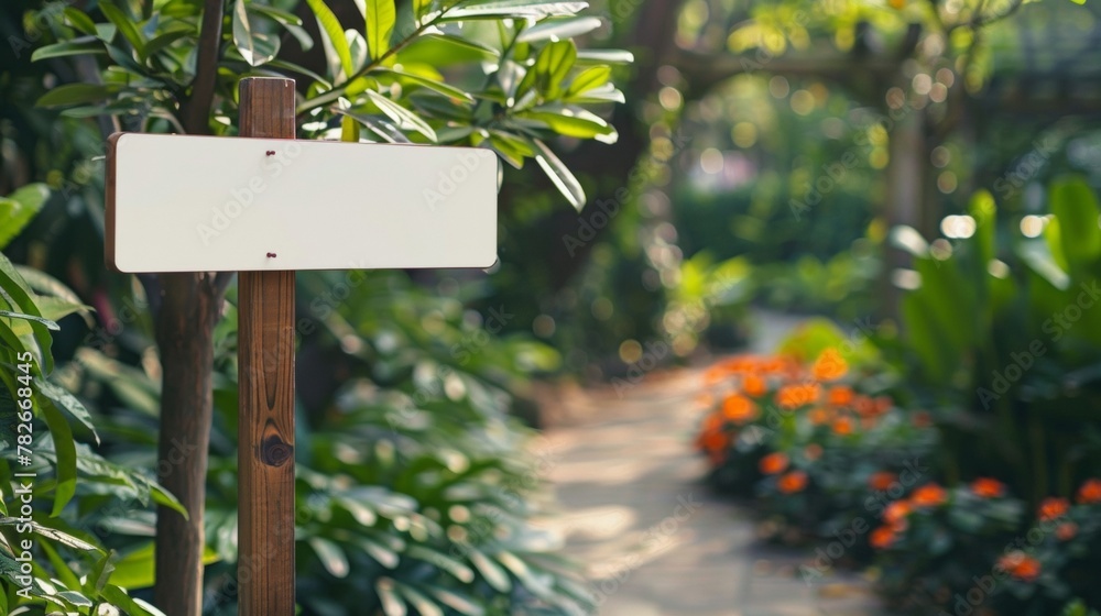 Blank mockup of Art Walk directional signs featuring natureinspired elements such as leaves and flowers reflecting the events connection to the outdoors. .