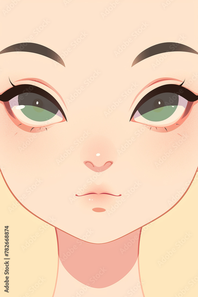 A cartoon face with green eyes and a pinkish nose A cartoon face with green eyes and a pinkish nose