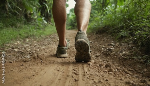 Fototapeta Naklejka Na Ścianę i Meble -  Amazing Quality Art: Runner’s Feet on a Jungle Trail
