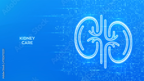 Kidney care. Kidneys icon. World kidney day. Treatment of kidneys diseases. Urology, nephrology clinic medical banner. Blue medical background made with cross shape symbol. Vector illustration.