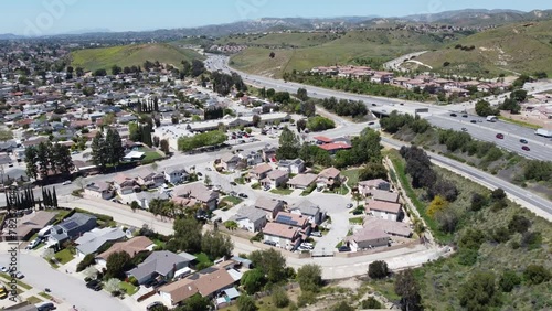 Aerial view of Simi Valley homes by the 118 Ronald Reagan freeway