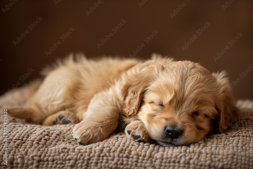 A golden retriever puppy enjoys a peaceful nap, representing a moment of pure comfort and innocence. A golden retriever puppy enjoys a peaceful nap, representing a moment of pure comfort and innocence.