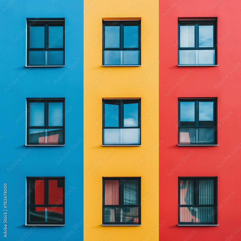 Colorful Urban Architecture with Vibrant Window Frames