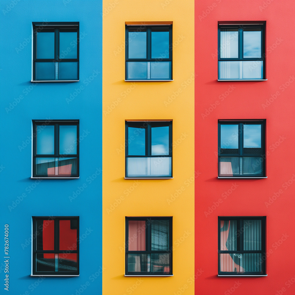 Fototapeta premium Colorful Urban Architecture with Vibrant Window Frames