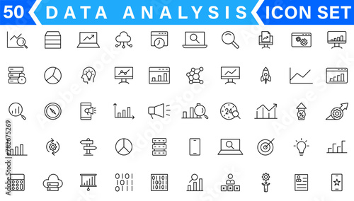 Data analysis thin line icon set. Data processing outline pictograms for website and mobile app GUI. Digital analytics simple UI, UX vector icons