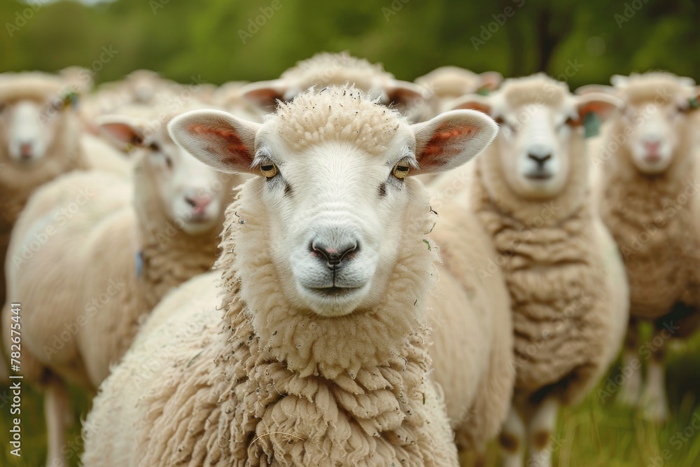 Sheep looking at camera against herd Sheep looking at camera against herd