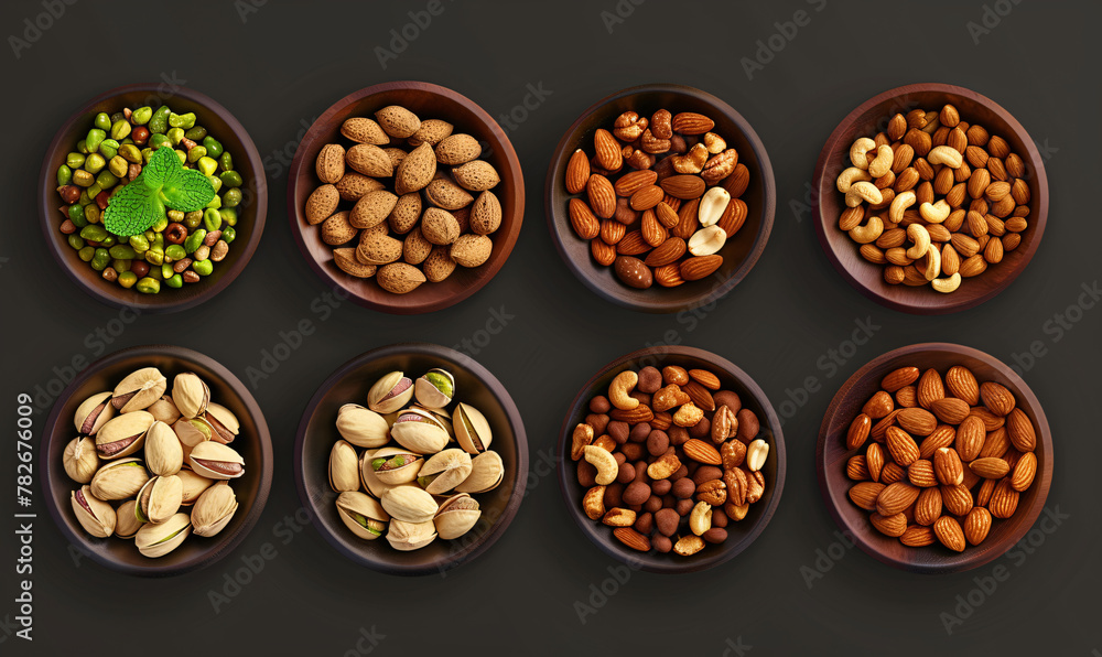 Healthy food nut mix assortment on white gray tabletop top view Healthy food nut mix assortment on white gray tabletop top view