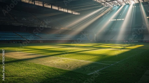 The anticipation in an empty stadium, sunlight and shadows