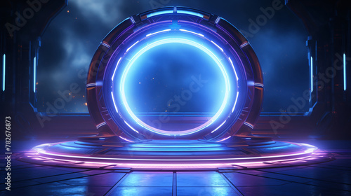 Fototapeta Naklejka Na Ścianę i Meble -  3D rendering of sci-fi stretch background with geometric tunnel and neon lines, 3d rendering concept illustration
