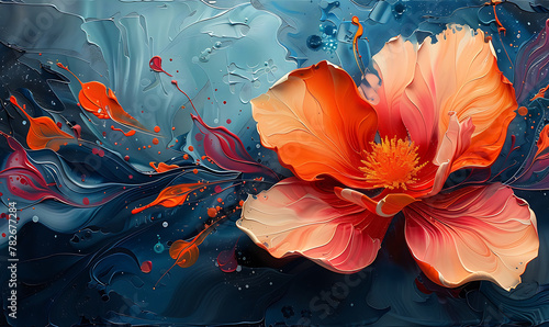Oil paintings of abstract flowers and leaves. Sprinkled paint on smooth paper. Generative Ai © Handz
