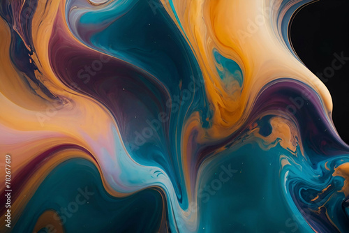 abstraction of liquid paints in slow blending flow mixing together gently