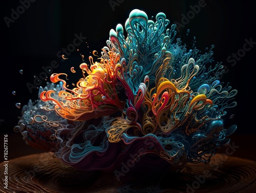Luminescent Coral Reef-Like Structure with Vibrant Hues.