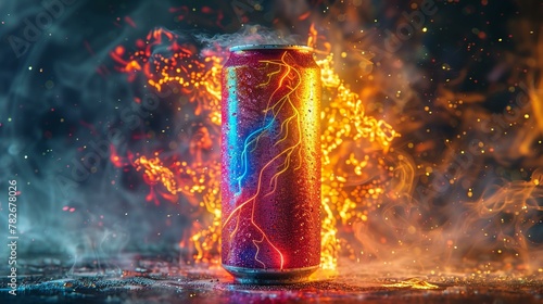 Burst of energy, vivid drink can, electrifying design