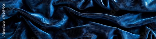 Detailed view of a rich midnight blue velvet cloth texture, perfect for backgrounds and design templates. Banner.