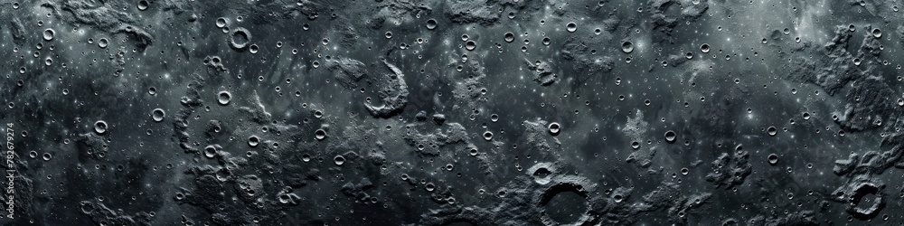 A detailed view of the moons surface featuring various craters and textures. Banner. Background. - obrazy, fototapety, plakaty 