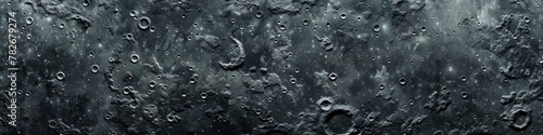 A detailed view of the moons surface featuring various craters and textures. Banner. Background. photo