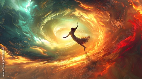 Ethereal Dance of Joy and Surreal Dreamscape of Vibrant Color and Fluid Movement photo