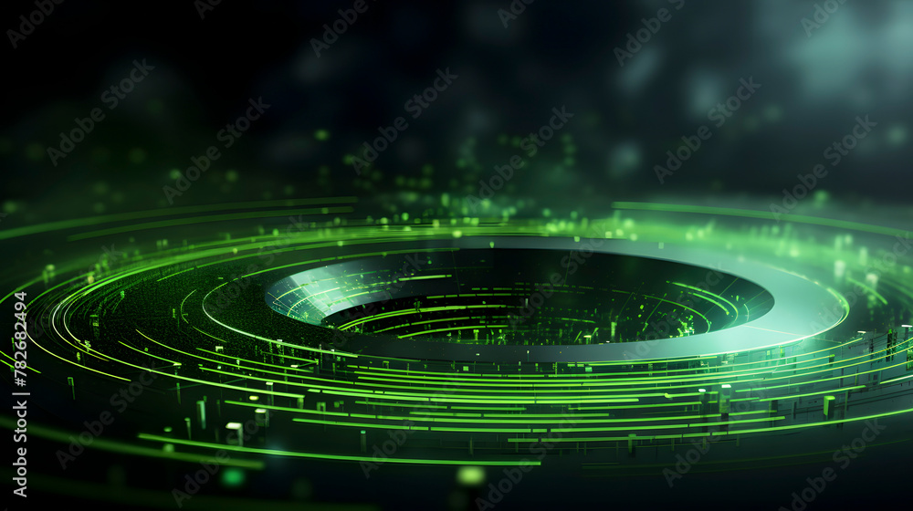 Digital technology green glowing circle scene abstract graphic poster web page PPT background