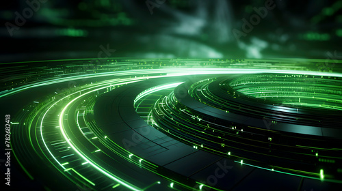 Digital technology green glowing circle scene abstract graphic poster web page PPT background
