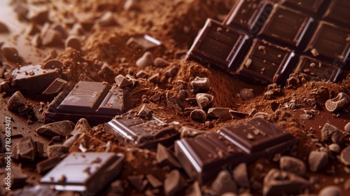 The concept of World Chocolate Day. Various chocolates in dark color. Space for text. Food background