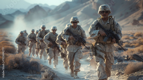 US marines in the desert near the blockpost photo