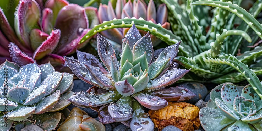 Obraz premium close up of various succulents, generative AI