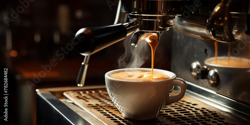 The steam wand of an espresso machine in action, with a barista expertly frothing milk, the creamy texture of the milk captured in exquisite detail, isolated on a velvety smooth background highlight photo