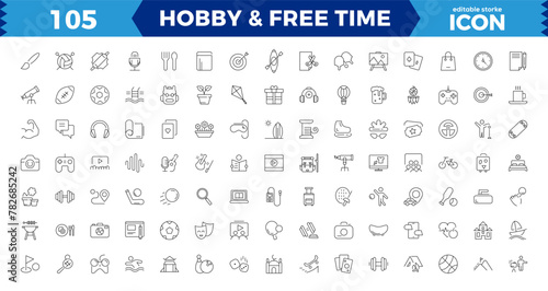 Hobby thin line icons set: reading, gaming, gardening, photography, cooking, sewing, fishing,Set of thin line web icon set, simple outline icons collection, Pixel Perfect icons.