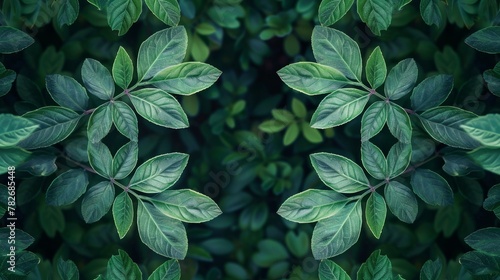 Detailed view of green leaf pattern in a summer garden setting. Background. Copy space.