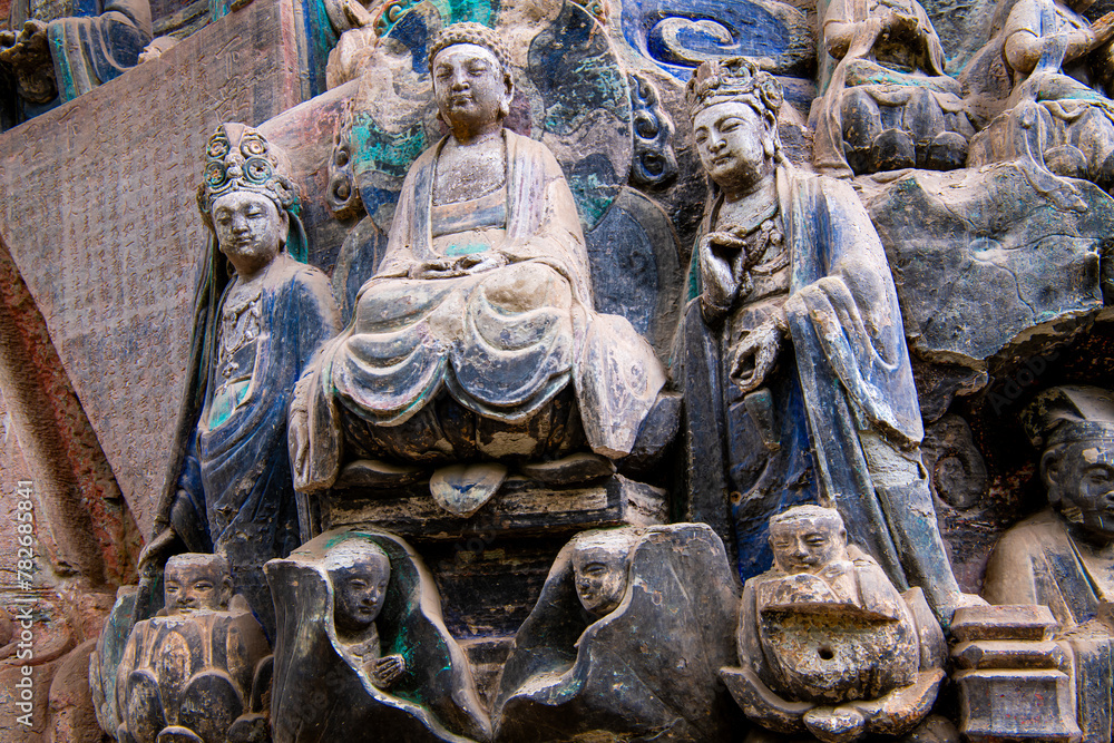 Buddha statue portrait in Dazu rock carving, Chongqing, China