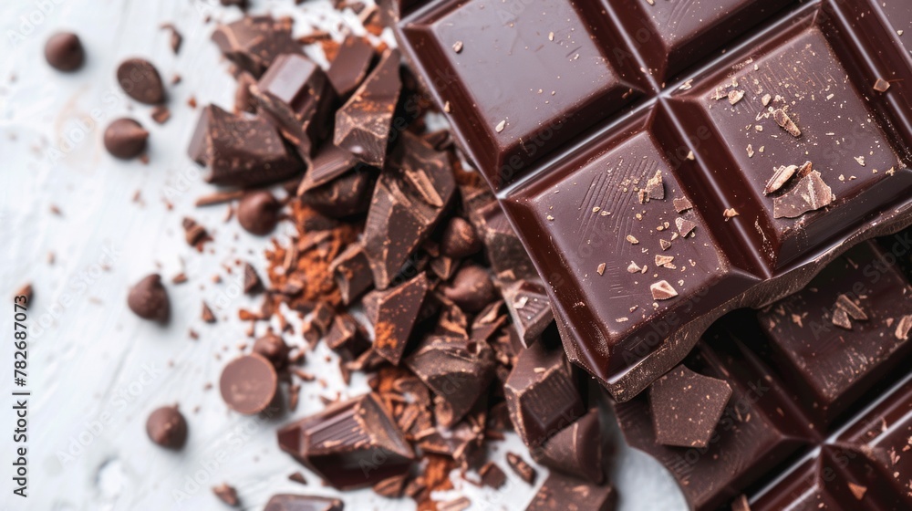The concept of World Chocolate Day. Various chocolates in dark color. Space for text. Food background The concept of World Chocolate Day. Various chocolates in dark color. Space for text. Food background