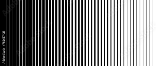 Striped halftone gradation texture. Fading vertical line gradient background. Repeating pattern backdrop. Black halftone parallel lines backdrop for overlay, print, cover, graphic design. Vector