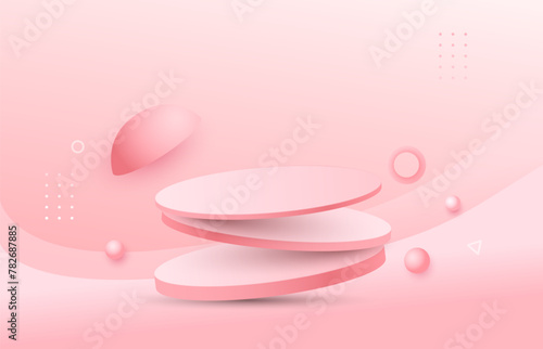 Abstract cylinder podium on pink color background. Modern and trendy vector illustration template for banner or poster.