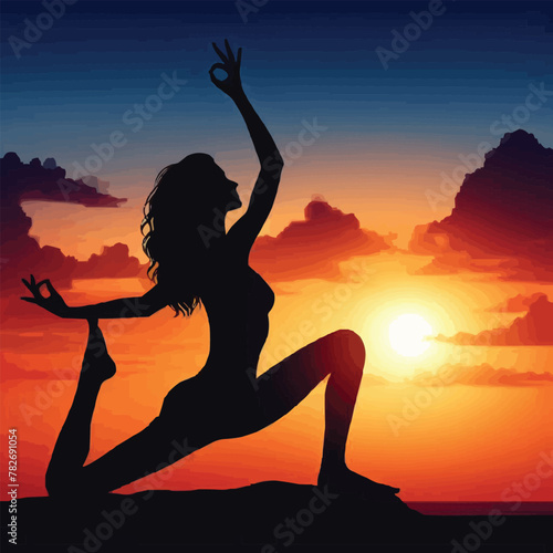 free vector Silhouette of a woman in a yoga pose under a sunset sky