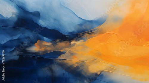 Artistic orange and blue watercolor paint abstract graphic poster web page PPT background