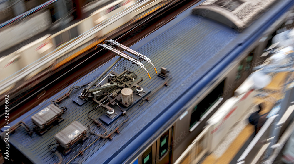 走行する電車のパンタグラフ 走行する電車のパンタグラフ