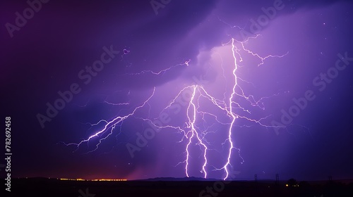Two large lightning bolts striking the ground at the night sky, with one lightning bolt hitting and another pointing down at the night sky.