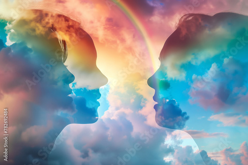 Dreamlike Silhouettes with Rainbow and Clouds, LGBTQ+ Imagination