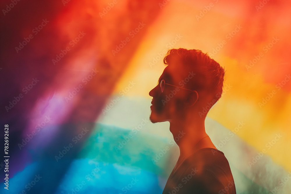 Man Embraced by Rainbow Colors, LGBTQ+ Individuality and Joy