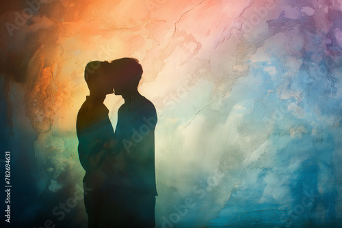 Silhouette of Couple with Colorful Clouds, LGBTQ+ Love and Identity