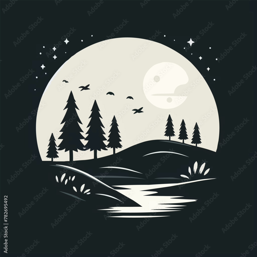 Free Vector Landscape with moon and trees