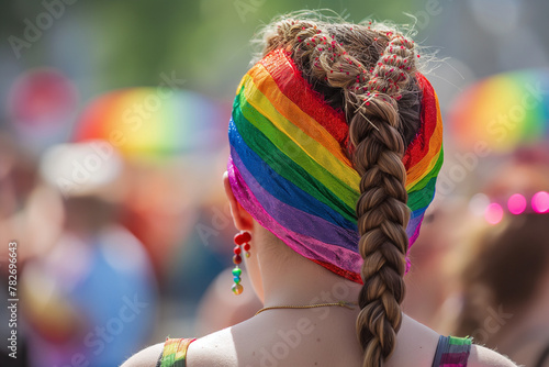 Rainbow Braided Hair at LGBTQ Pride Parade, Colorful Expression