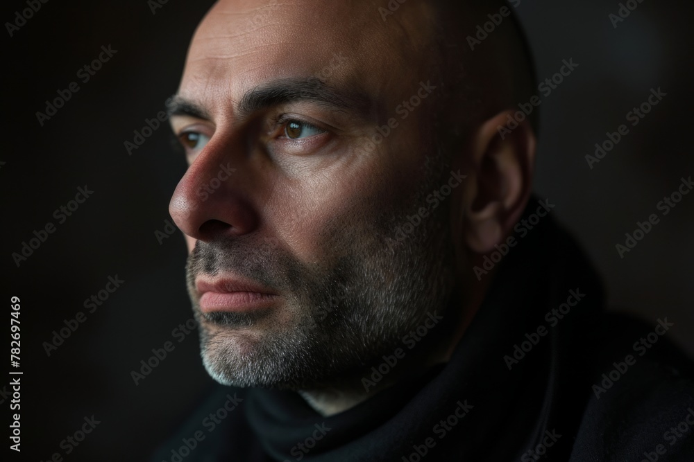 Portrait of a middle-aged man on a dark background. Portrait of a middle-aged man on a dark background.