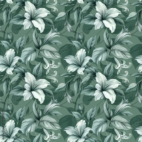 Floral green color  form natural  seamless fabric pattern.