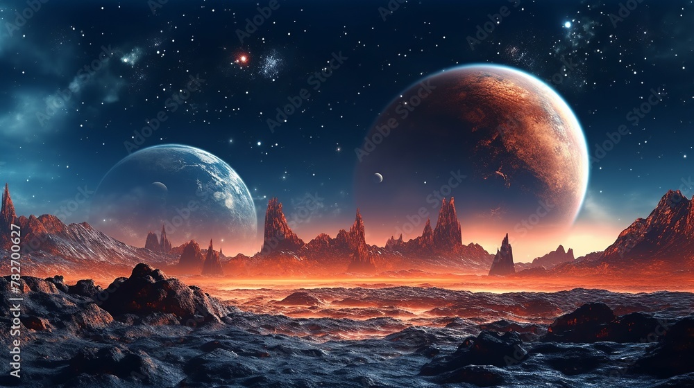 Fantasy alien planet. 3D illustration.