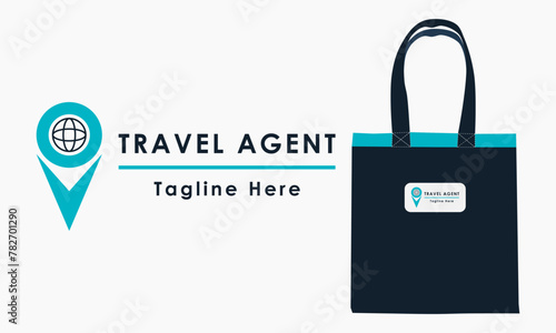 Travel agency logo template with checkpoint and globe concept. Vector illustration.