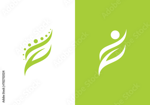 nature spine logo design. leaf with person combination. healthcare symbol icon vector